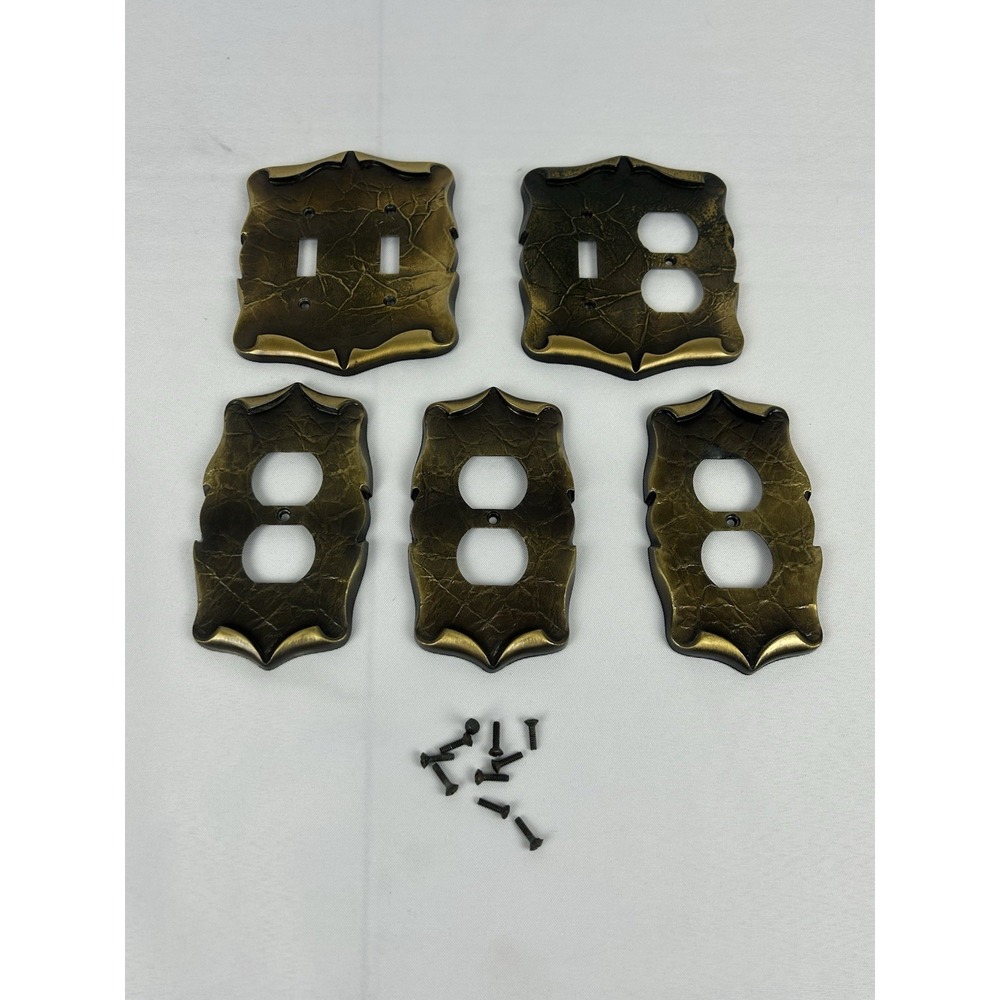 5 Vintage Amerock Carriage House Brass Plates 3 Electrical 1 Double 1 Combo